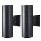 Melunar LED Cylinder Up Down Wall Light, Porch Light Outdoor Wall Light with Matte Black Aluminum Cy