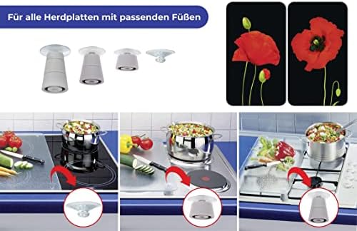 WENKO Set of 2 Tempered Glass Hob Protectors Poppy Design 30 x 52 cm