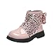 IWIHMIV Girls Short Boots Kids Winter Princess Ankle Bow Boots Fashion Leather Dress Booties with Zipper（Pink,12.5