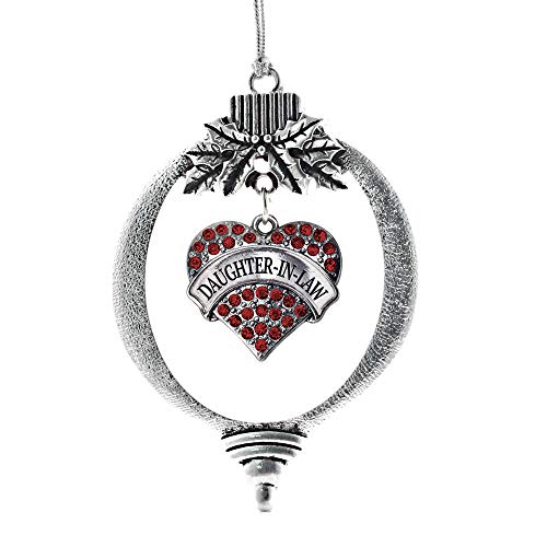 Inspired Silver - Daughter-in-Law - Silver Christmas Ornament - Red Pave Heart Charm Christmas Tree Ornament with Cubic Zirconia - Holiday Hanging Decoration