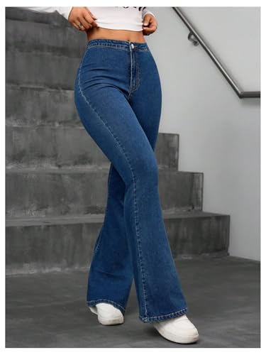 MakeMeChic Women's Casual Flare Jeans High Waist Stretch Bell Bottom Y2k Denim Pants4
