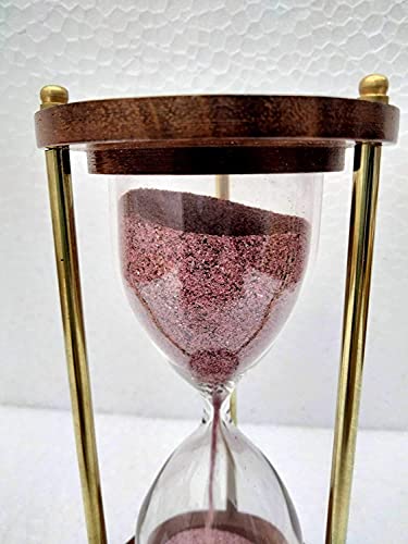 Image of Goblins Wooden and Brass 5 Minutes Sand Timer Hour Glass Clock Home Decor Ideal for Exercise, Tea Making, Study Table Decor, Antique Nautical Decor Theme (Height 6 Inches)