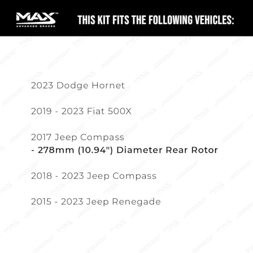 Image of MAX Advanced Brakes - Rear Brake Kit For 2017-2023 Jeep Compass, 2015-2023 Jeep Renegade (10.94 inch Dia Rear Rotor)| Carbon Ceramic Brake and Rotor Kit| Geomet Coated Cross-Drilled Brake Rotors