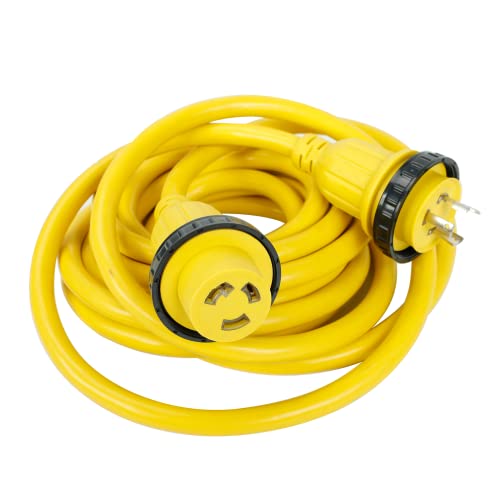 25ft 30Amp 125V LED Electric Extension RV Power Wire Cord Marine Shore Boat L5-30 Yellow 25 Feet Heavy Duty Electrical Power Cable, NEMA L5-30P to NEMA L5-30R