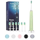 7am2m Sonic Electric Toothbrush with 6 Brush Heads for Adults and Kids,Wireless Fast Charge, One Charge for 60 Days, 5 Modes with 2 Minutes Build in Smart Timer, Electric Toothbrushes(Green)