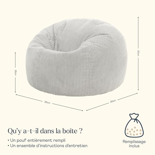 Pouf rond velours côtelé beige Kingston Icon