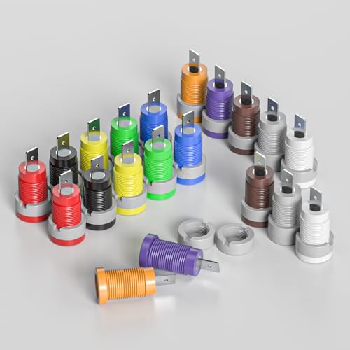 Image of Goupchn 4mm Banana Female Jack Panel Mount Socket Copper Nickel Plated 32A | 10PCS Ten Colors PA Threaded, Copper Nickel Plated Tab (9mm /4mm hole) 32A 600V, Twist-lock Secure.