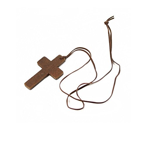 Collier en bois avec croix religieuse chrétienne, Bois, Sans pierre