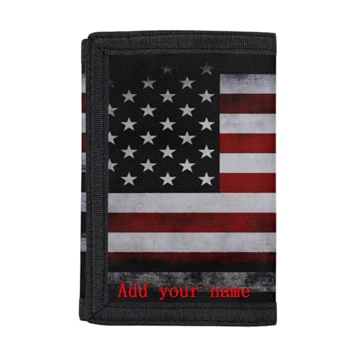 COEQINE Kids American Flag Wallet,Name Costomization Wallet, Birthday Gift for Kids Men, Lightweight Boys Wallets for Kids 9-12 Age, Trifold Wallet With Coin Pocket, CZ22-617-04