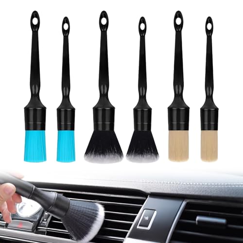 AuSletie Lot de 6 pinceaux de nettoyage de voiture avec brosse à poussière, brosse à jantes, pinceaux de nettoyage pour moteur, roues, jantes, kit de détail de voiture