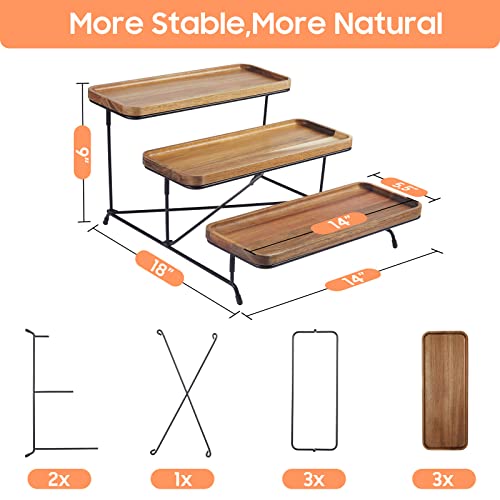 Homkula 3 Tiered Tray Stand - Three Tiered Serving Stand With Acacia Wood Serving Trays & Platters For Cupcake Stand, Dessert, Food, Party, 14 Inch #TOP2