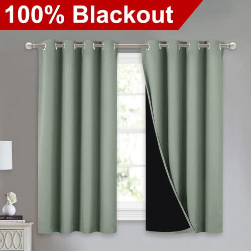 Image of NICETOWN 100% Blackout Curtains 54 inches Long, Double-Deck Completely Blackout Window Treatment Thermal Insulated Lined Drapes for Small Window (Greyish Green, 1 Pair, 52 inches Width Each Panel)