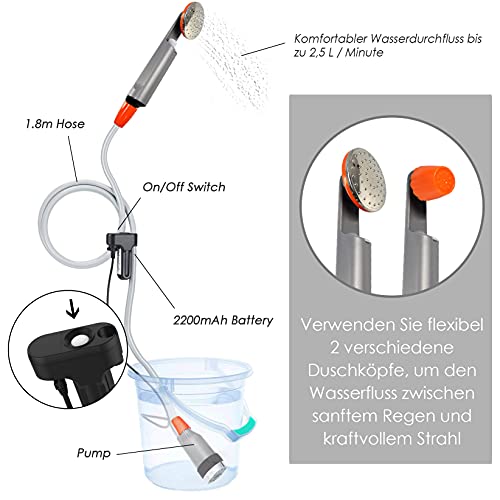 Qbuds-Tragbare-Campingdusche-kompakte-Duschpumpe-mit-Zwei-abnehmbaren-USB-Akkus-Handbrause-fuer-Camping-Wandern-Reisen-Notfaelle-2-Batterien