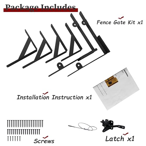Image of 1 Set Heavy Duty Anti Sag Gate Kit with Self-Locking Latch for Wooden Fence, Shed Doors, Corral Gates, Black Steel with Zinc Coating, 1.5 Inches Depth, 4.96 Pounds