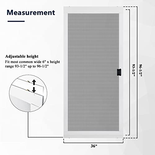 K.D. Heavy Duty Galv.Steel Sliding Patio Screen Door Kit - 1-7/8" Frame Mosquito Proof for Patio Backyard Kitchen and Bedroom (White, 36''x96'') - Thumbnail 3