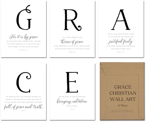 Scriptionery GRACE Christian Wall Art Set of 5 | Black and White ...