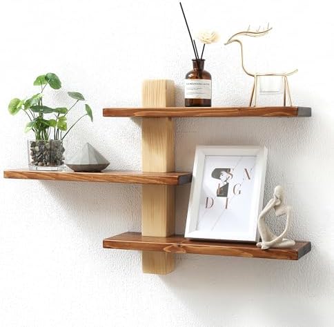 GRID FORTE Wood 3-Tier Floating Shelf, Large Minimalist Wall Shel...