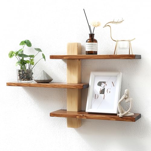 GRID FORTE Wood 3-Tier Floating Shelf Large Minimalist Wall Shelves