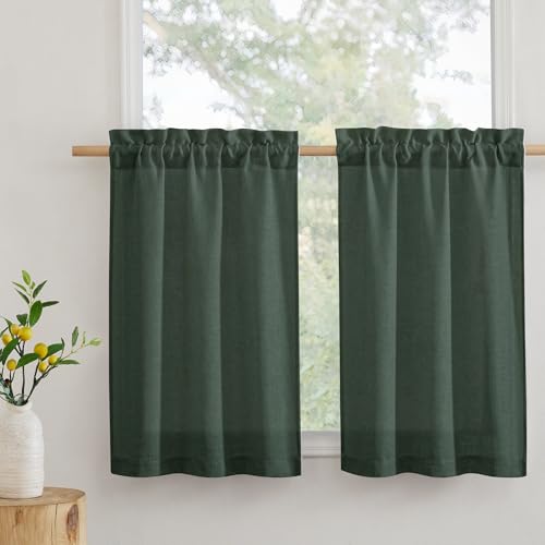 RYB HOME Cafe Curtains 24 Inch for Kitchen Bathroom Small Window Decor