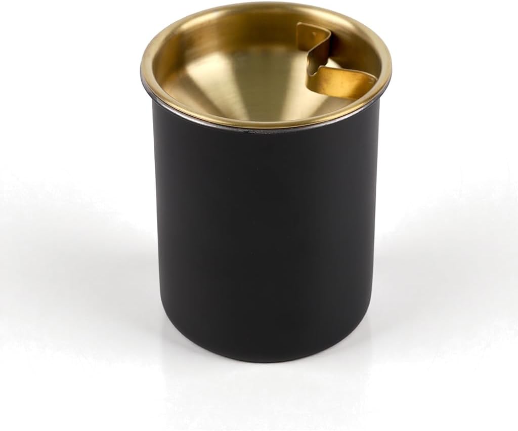 HASTHIP® Stainless Steel Ashtray, Windproof Ashtray with Funnel Lid, Car Ash Tray Table Ash Tray for Home Office, Black