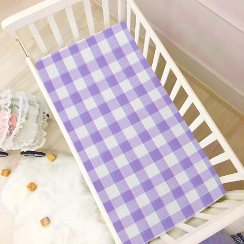 Image of Crib Sheet Breathable Soft Crib Mattress Sheet for Baby Toddler Boys Girls Fitted Crib Sheet Fit Standard Crib Mattress 39 x 27 Inch Purple Gingham Checkered