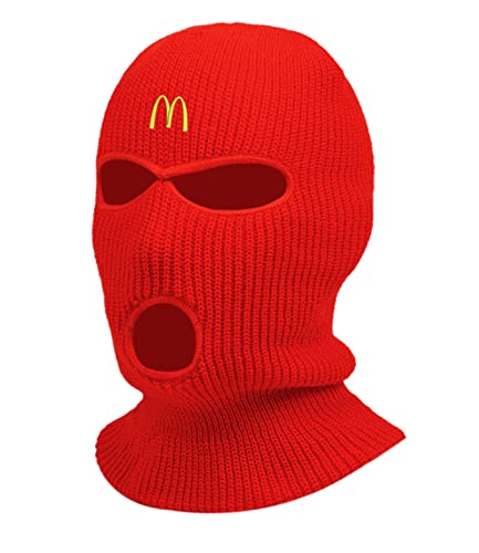 McDo Burger Fast Food Embroidered Three Hole Ski Mask Balaclava (Red)