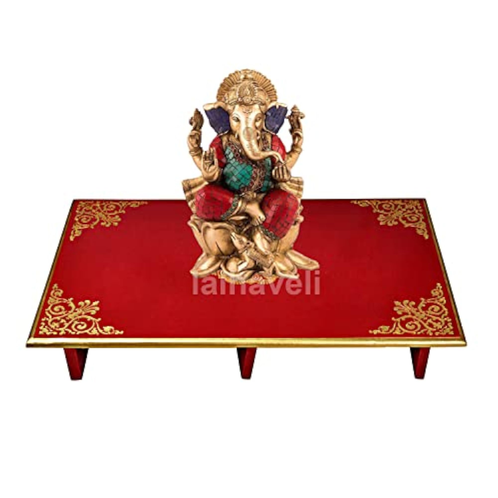 Decorative Hand Painted Stools Red Wooden Chowki