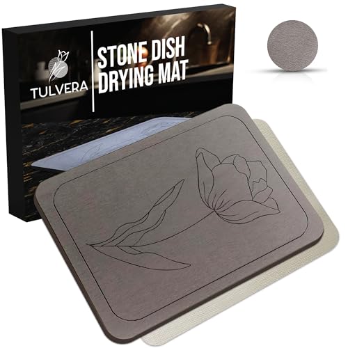 TULVERA Stone Dish Drying Mat for Kitchen Counter – Diatomaceous Earth Drying Mat | Fast-Absorbing, Minimalist Design, Durable Diatomite | Non-Slip, Heat Resistant, Easy-to-Clean | 16