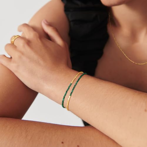 MTMY Gemstone Beaded Bracelets for Women,14K Gold Plated Layered Mixed Natural Stone Beads Chain Bracelets Handmade Jewelry3