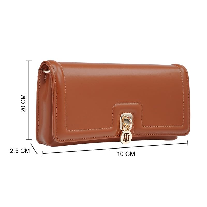 Image of Tommy Hilfiger Women's Flap Wallet with Detachable Sling Lumiere - Tan | PU Solid Finish | | No. of Compartment - 2 | Stylish Clutch for Women
