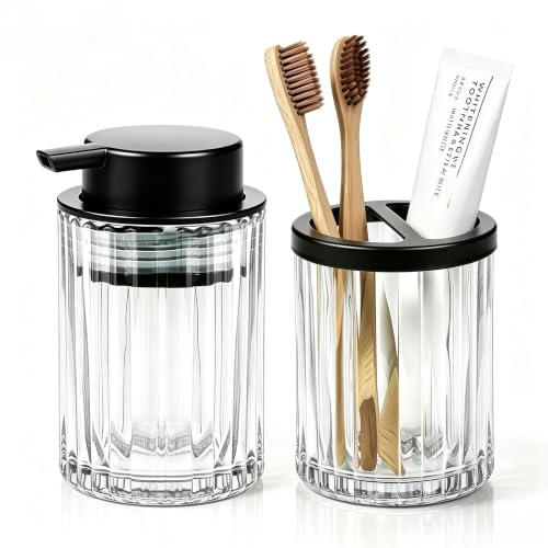 2 Pcs Soap Dispenser and Toothbrush Holder Set, Clear