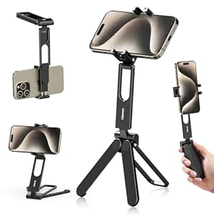 ULANZI MA26 Foldable Phone Tripod – Pocket Cell Phone Vlog Video Tripod Handle Aluminium Smartphone Desk Stand 2 Cold Shoe Small Size All in One Lightweight Portable Vlog Stick for iPhone Samsung