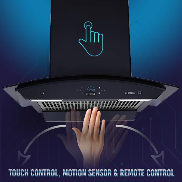Image of Elica iSMART 5 STAR Performance 60 cm Filterless Heat Autoclean Kitchen Chimney with Inverter Technology, Remote Control and 15 Years Warranty (iSMART GLACE FL HAC 60 LTW NERO)