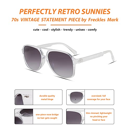 Image of Freckles Mark Vintage Retro 70s Sunglasses for Women Men Classic Large Square Aviator Trendy Glasses