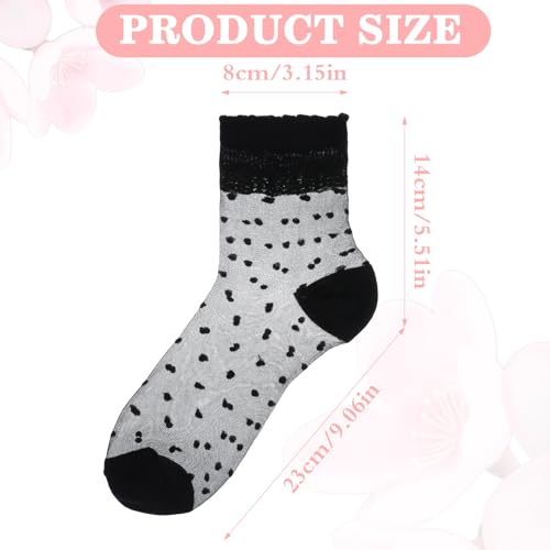 4 Pairs Dot Sheer Ruffle Socks Women Lace Socks Thin Ruffle Sock Cute Summer Sock for Women Girls (Beige, All Black, White, Black)2