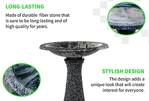 Xbrand Ge2418Bbgr-2 Set Of 2 Birdbaths W/Round Pedestal & Base, 23.6 Inch Tall, Black W/Speckled Gray #TOP2