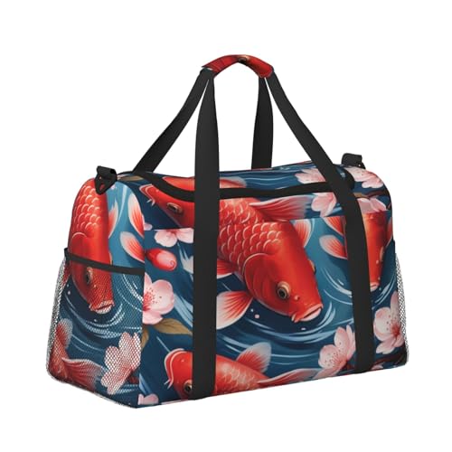 Red carp and Cherry Flowers Print Travel Duffel Bag for Men & Women, Foldable Travel Bags and Spacious Weekender Tote Bag for Storage Toiletry Luggage Personal Item3