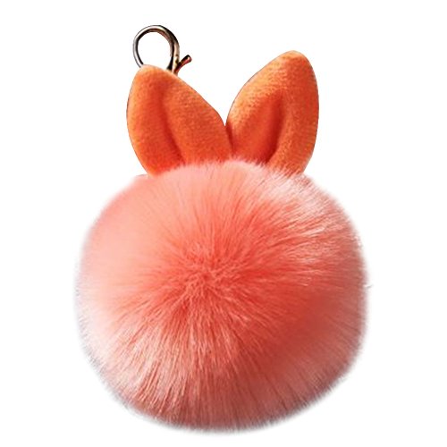Preisvergleich Produktbild MSYOU Schlüsselanhänger, süßes Plüsch-Hasenohren, Haarball, Schlüsselanhänger, Handtasche, Geldbörse, Anhänger für Damen und Mädchen, Orange, 8 cm