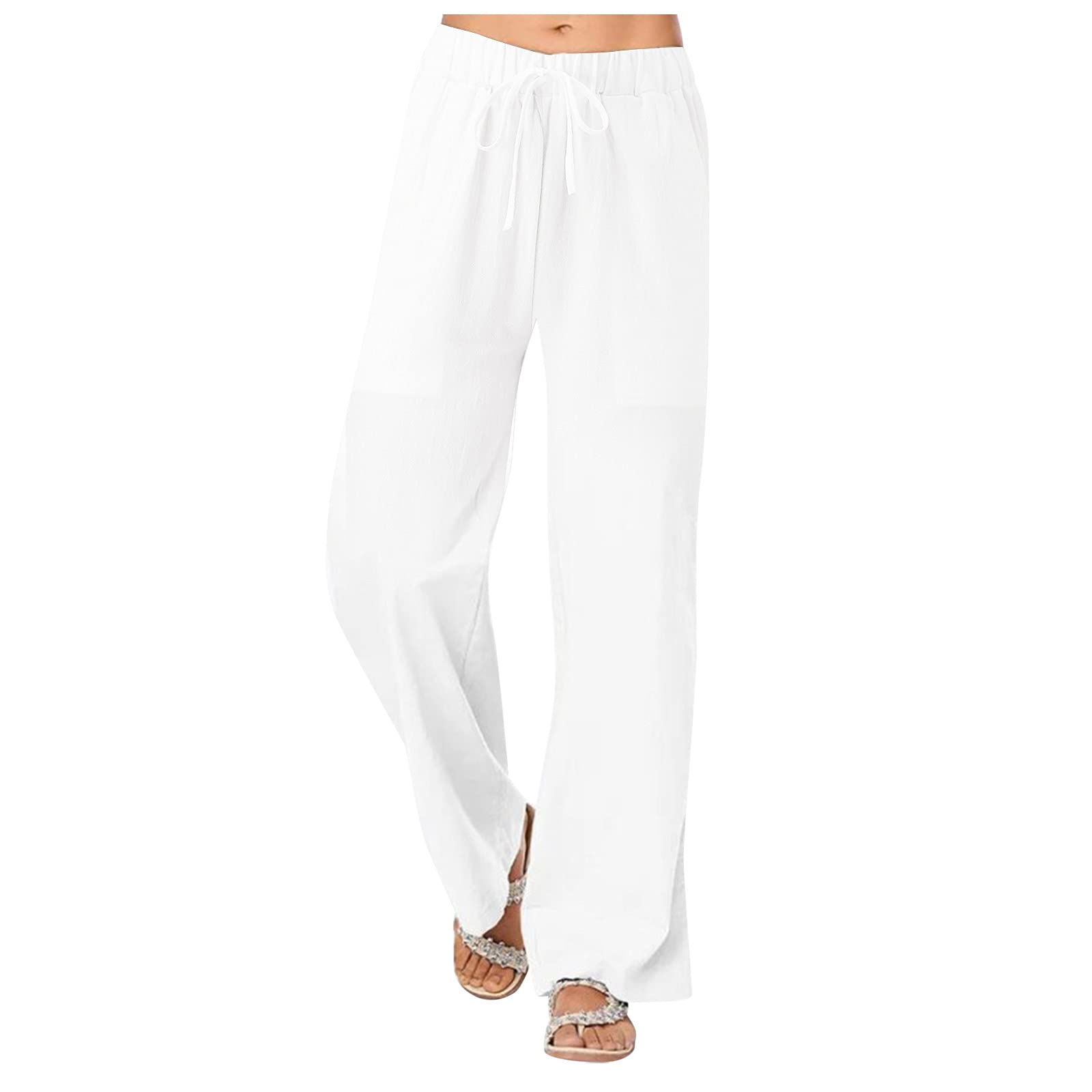 KPPONG Pantalon Femme Lin Coton Léger Grandes Tailles - Jogging Été Ample Avec Poches S-5XL