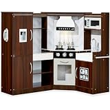 Best Choice Products Pretend Play Corner Kitchen, Ultimate Interactive Wooden Kids Playset w/Lights & Sounds, Ice Maker, Hood - Espresso