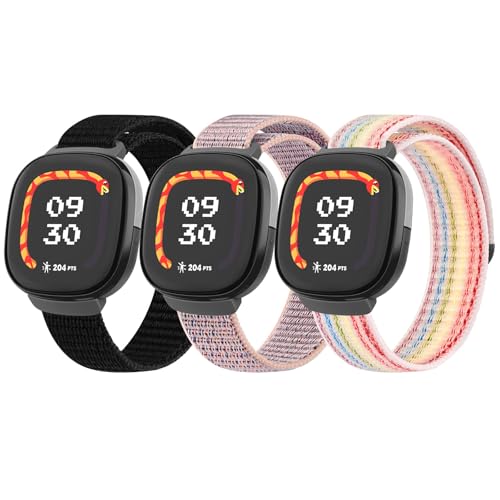 Nylon Bands Compatible with Fitbit Ace LTE Soft Durable Breathable Sport Replacement Wristbands for Fitbit Ace LTE Band Girl Boy (Black+Pink Sand+Rainbow)