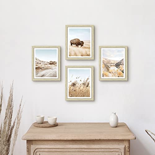 Nature Landscape Framed Wall Art: Modern Home Office Bedroom Living Room Bathroom Farmhouse Western National Park Scenery Painting Mountain River Wilderness Picture Wildlife Animal Bison Print Artwork #TOP2