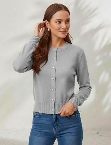 Image of Women's Casual Slim Fit Cardigan Sweaters Long Sleeve Button Down Lightweight Waist Length
