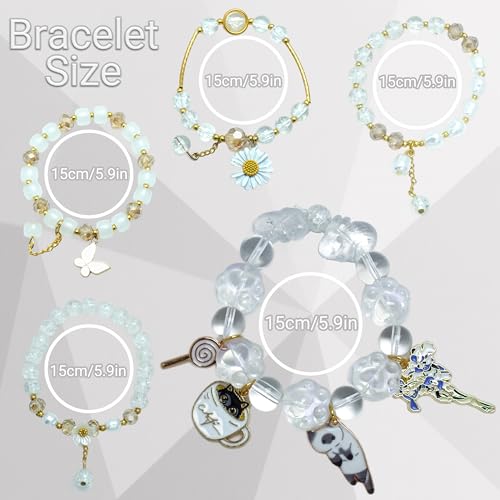 5PCS Beaded Charm Bracelets for Girls Kitten Dainty Kawaii Crystal Beads Bracelets Set for Teens Girls Adjustable Stretch Bracelet Birthday Graduation Gift For Daughter Niece Granddaughter3