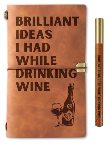 Wine gifts Leather Journal Notebook with Pen, for Wine Lovers, Men, Women on Birthday, Refillable Sketchbook, Travel Diary, Lined Planner, 7x5 Inches, Brown