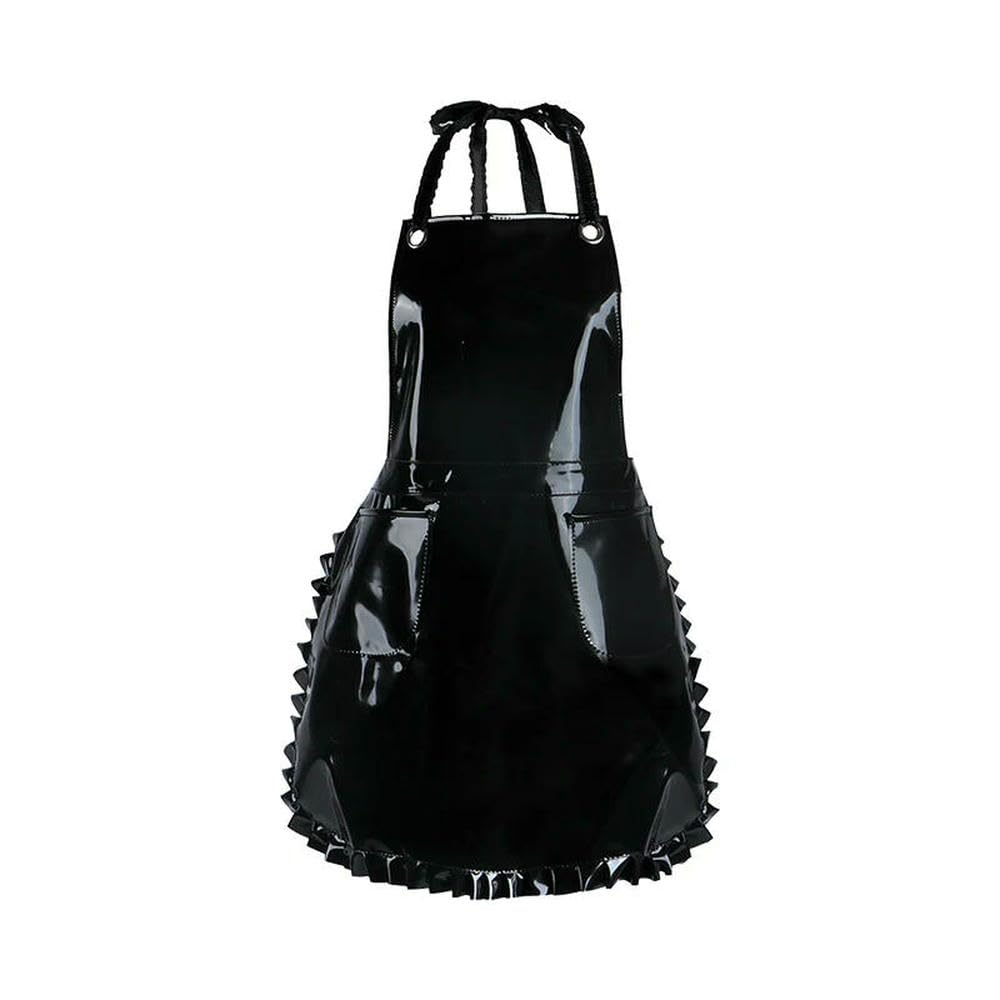 GLDFW - Delantal impermeable de vinilo con cordones y dos bolsillos, ideal para artistas y peluqueros