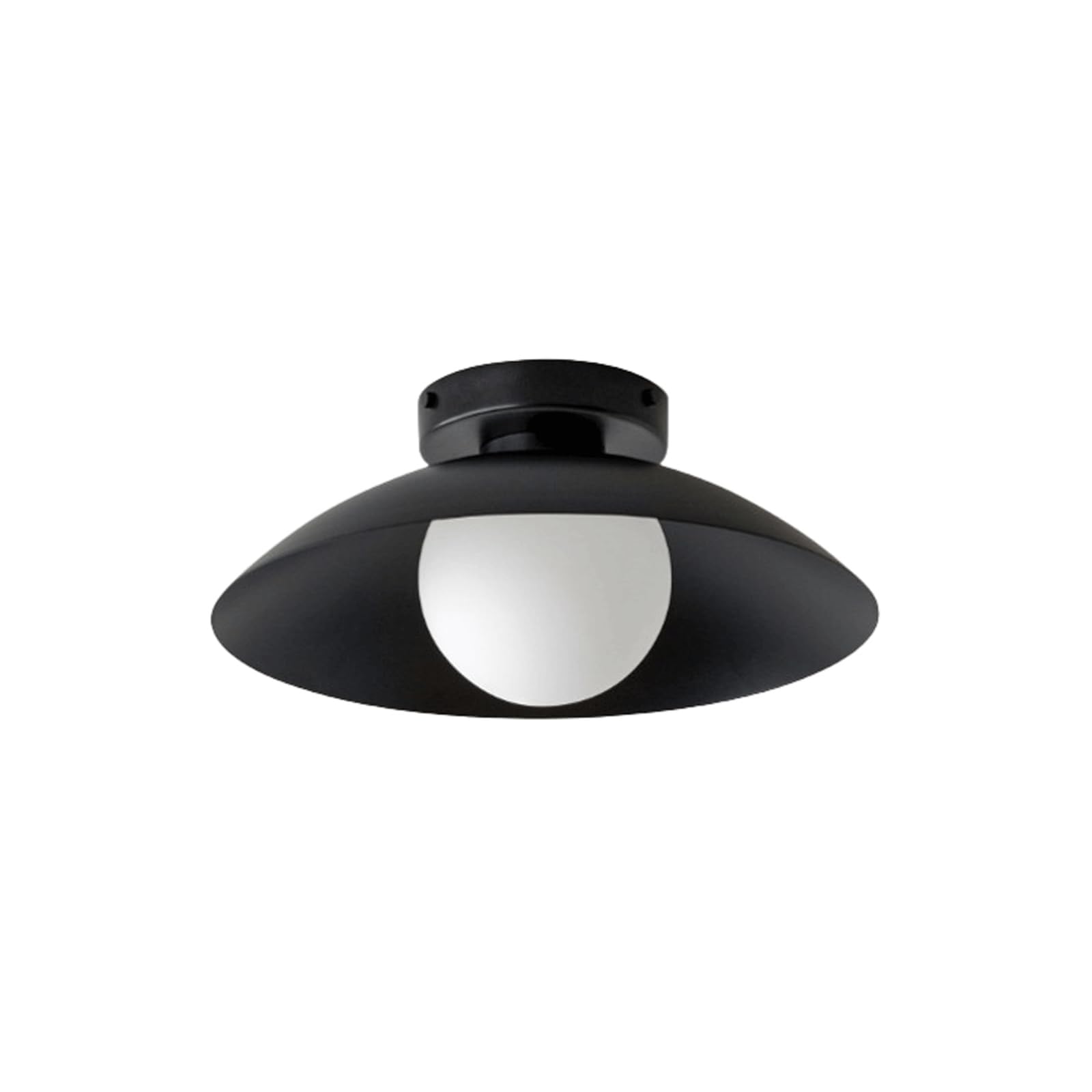 BKEKM Mid-Century Modern Flush Mount Ceiling Light, Metal Umbrella Close to Ceiling Lamp with Opal Glass Globe,Retro Nordic Light Fixture(Nero)