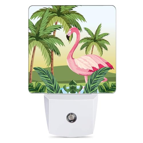 Image of Tropical Flamingo Cartoon Night Light, Dusk to Dawn Smart Sensor Nightlight for Bedroom Bathroom Kitchen Hallway Stairs Hallway, Plug-in, Energy Efficient Decor Desk Lamp Gifts