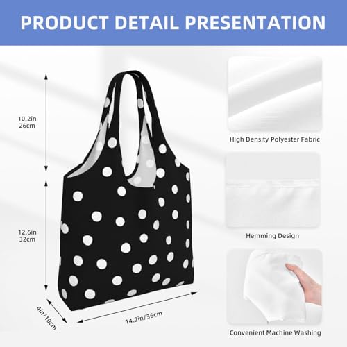 (Black White Polka Dots) Large Tote Shoulder Bag Fashion Canvas Handbag Reusable Shopping Bag Travel Bag For Women4