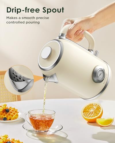 Image of Electric Kettle 1.8L with Temperature Gauge, 1500W Fast Boiling Electric Tea Kettle, 100% Stainless Steel Retro-Style Hot Water Kettle Electric - Glowing LED Light, Auto Shut-Off & Boil-Dry Protection
